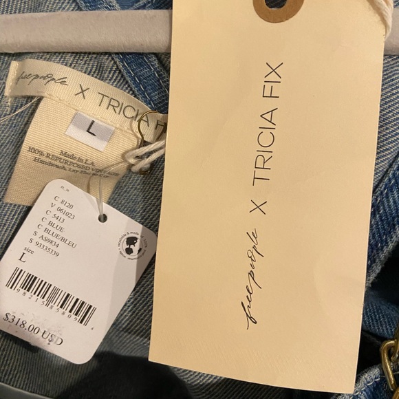 NWT! Free People X Tricia Fix Patchwork Denim overall dress Sz large - Picture 11 of 11